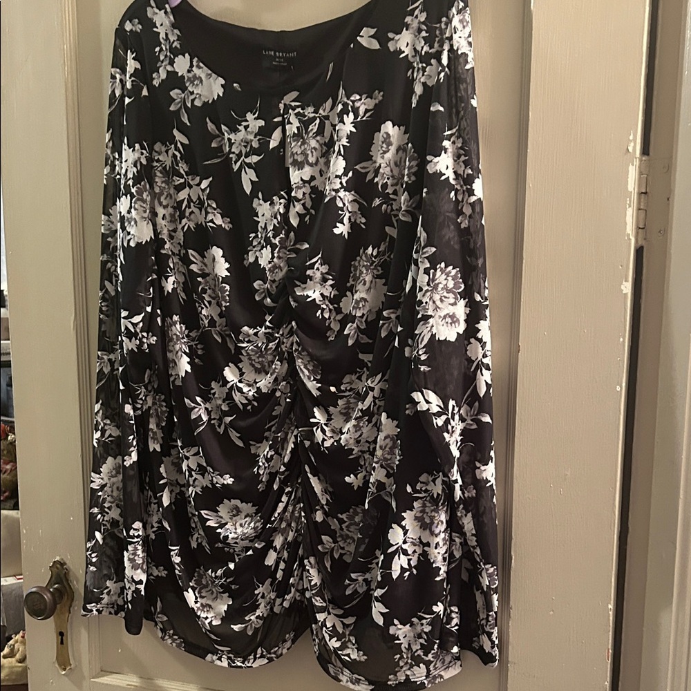 Lane Bryant Black and White Floral Blouse